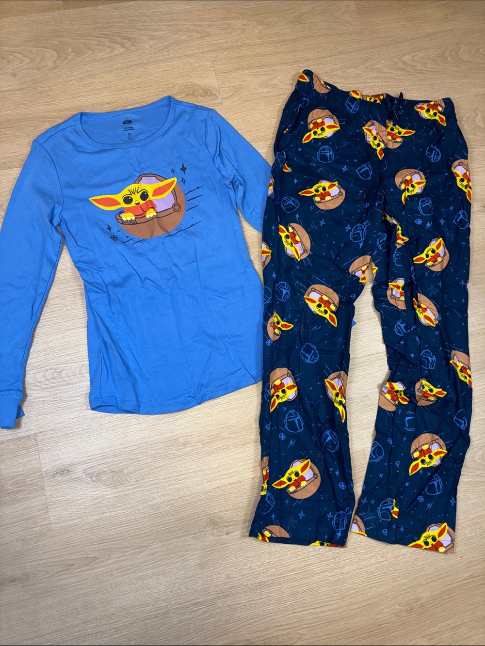 New without tags! Star Wars Grogu Blue Long Sleeve Top & Navy Print PJ Pants